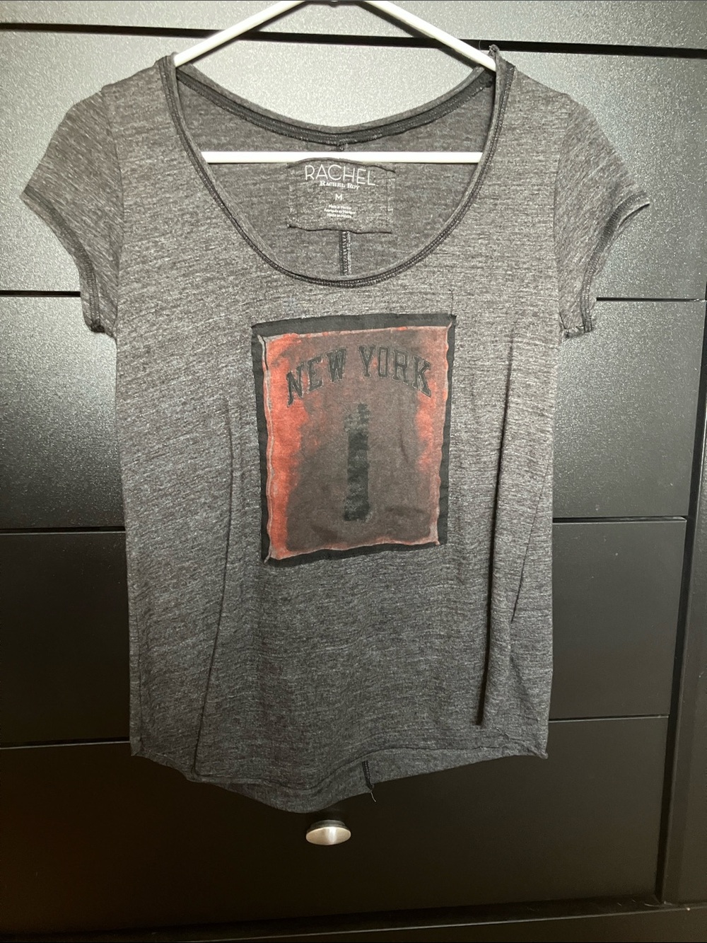 New, vintage Rachel Roy dark gray New York #1 Scoop Neck Tee